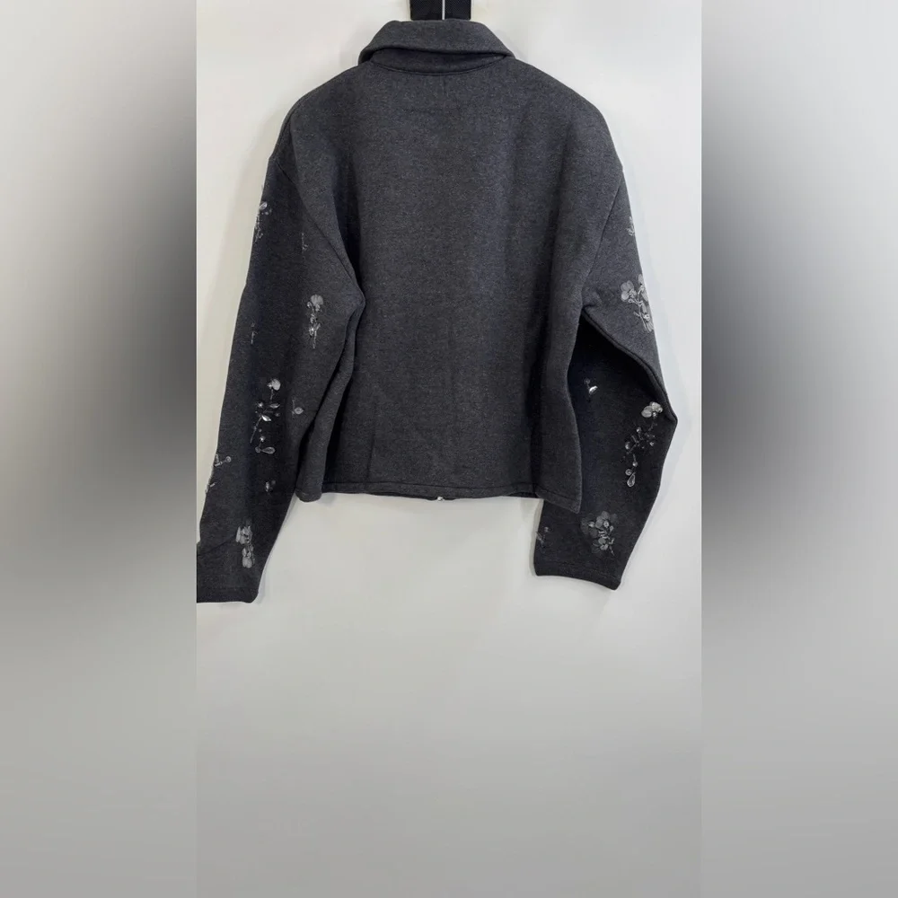 J.Crew Embellished bomber jacket in heritage fleece Hthr Grey